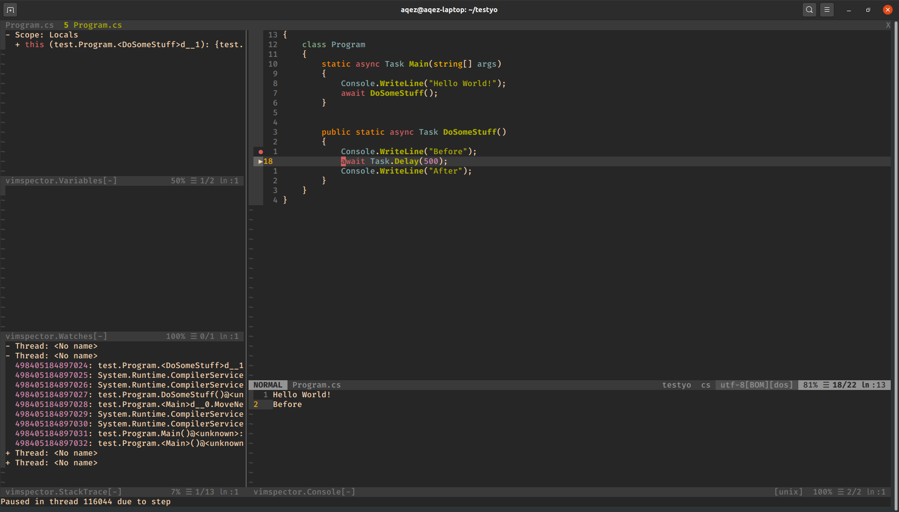 Async/Await C# netcoredbg not stepping over correctly · Issue #293 ...