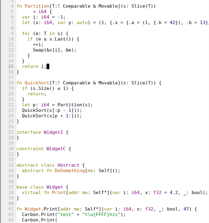 Demo of the syntax highlighting or Carbon under a light mode