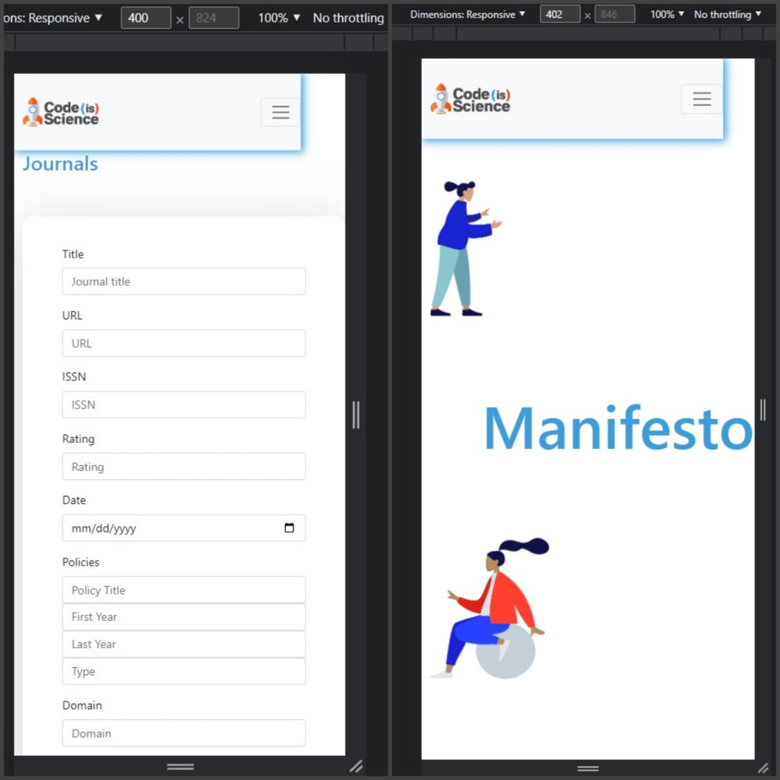UI breaks in Mobile view · Issue #95 · codeisscience/journal-policy ...