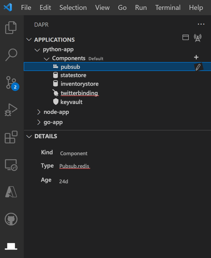 Components panel in Explorer that shows active components being used in ...