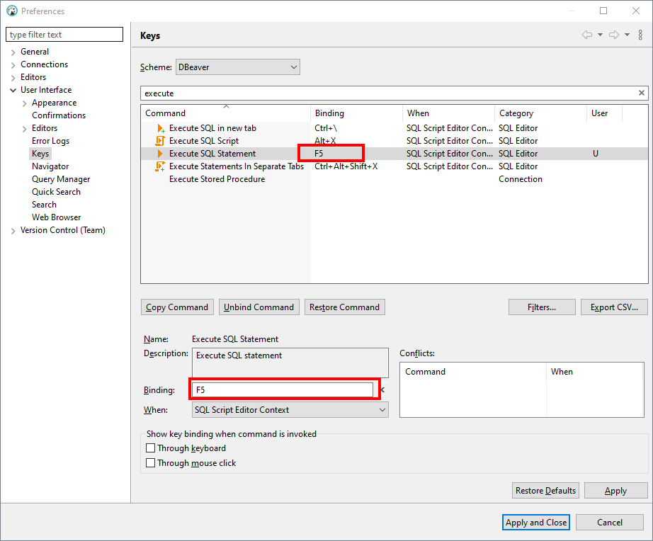Tool tip for "execute sql statement" does not show correct key binding ...