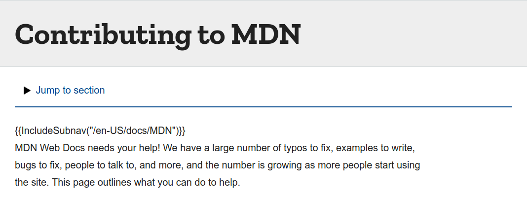 Uninterpreted "IncludeSubNav" · Issue #235 · mdn/content · GitHub