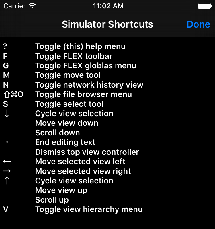 Simulator Keyboard Shortcuts