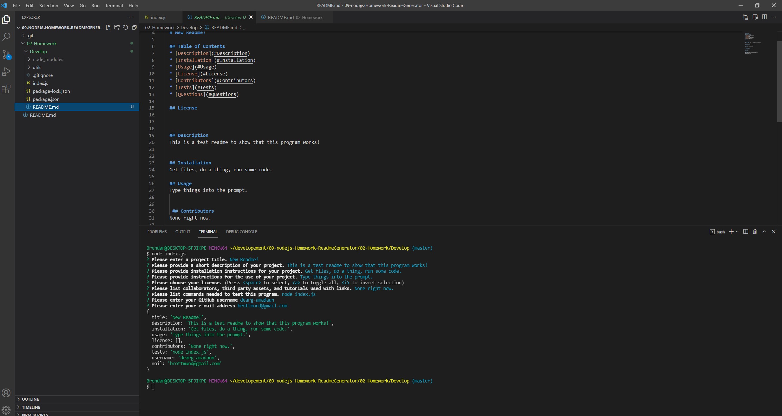 GitHub deargamadaun/ReadmeGenerator Markdown README generator.