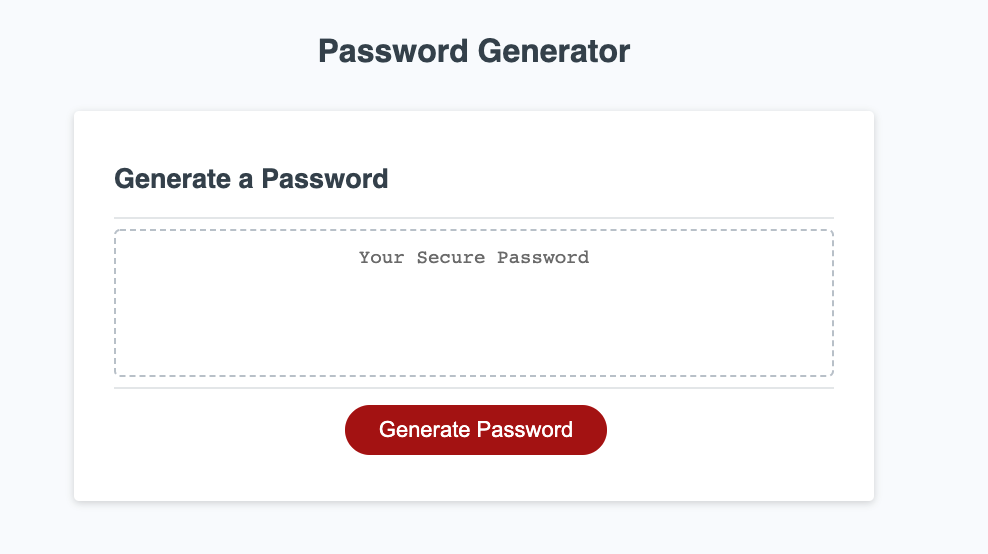GitHub - bvanburenwx/Javascript-Password-Generator: A simple password ...