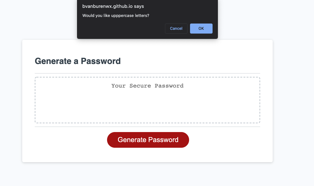 GitHub - bvanburenwx/Javascript-Password-Generator: A simple password ...