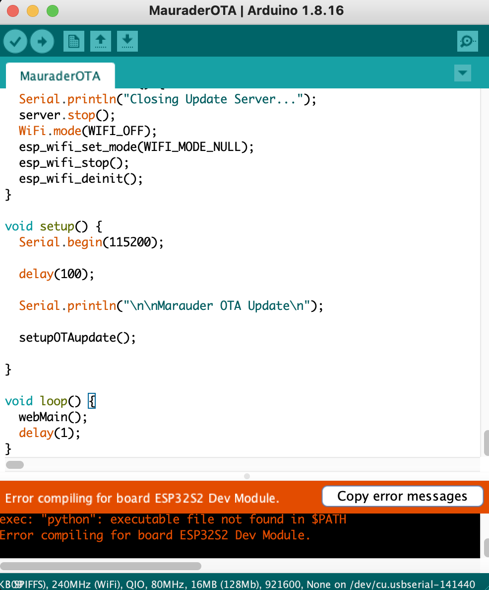 MarauderOTA Flipper Wifi Dev Board Compile Error · Issue #226 ...