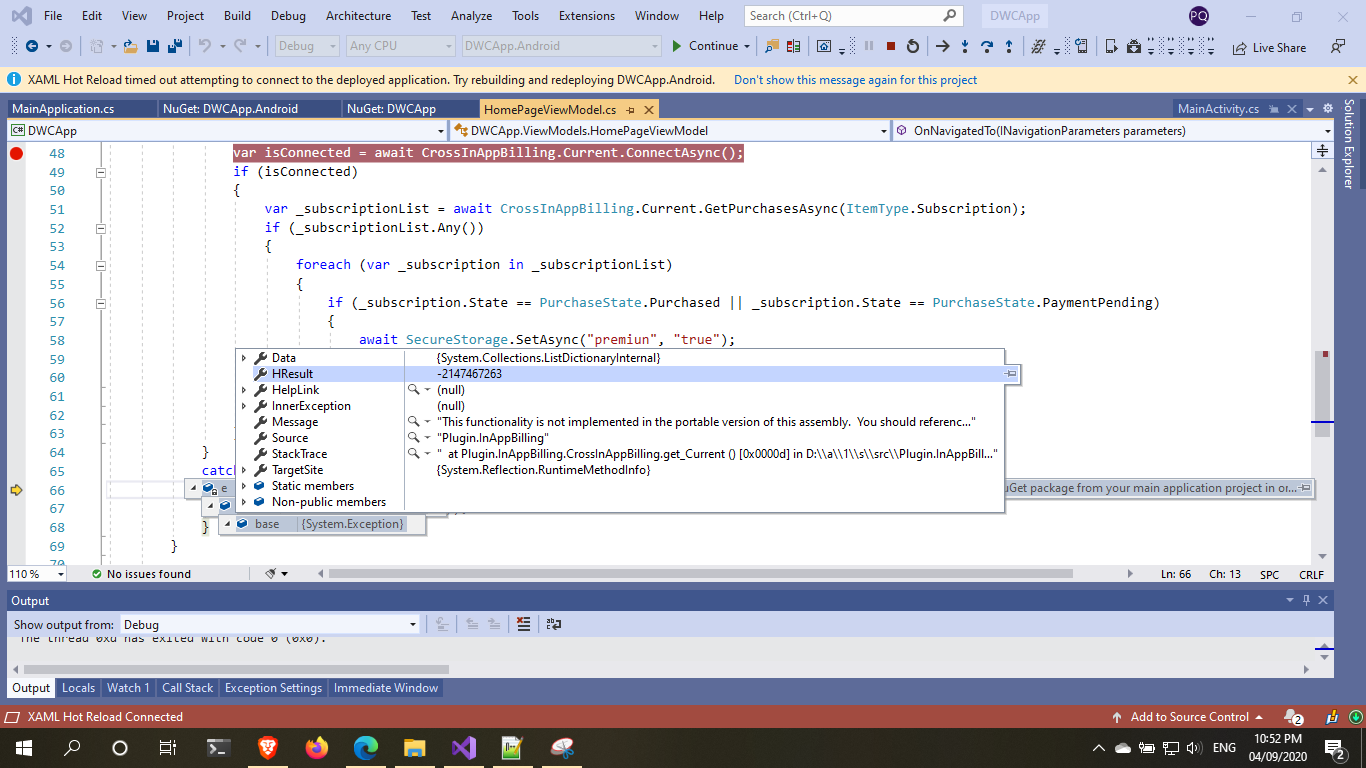 Getting exception "This functionality is not implemented in the ...