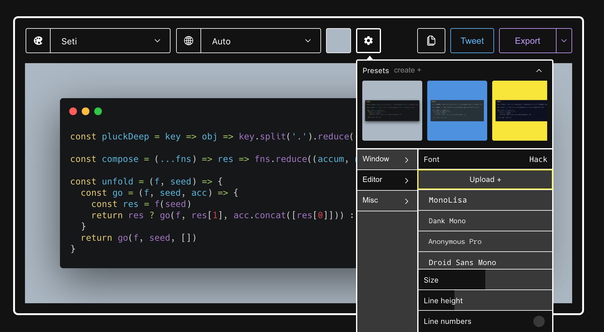 Option to disable font ligatures · Issue 1088 · carbonapp/carbon · GitHub