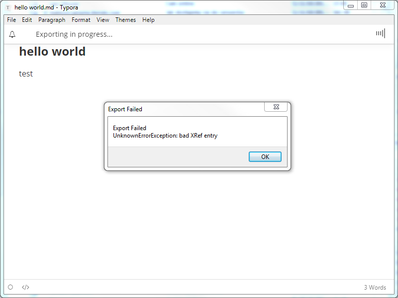 Can't export to PDF: Export Failed (UnknownErrorException: bad XRef ...