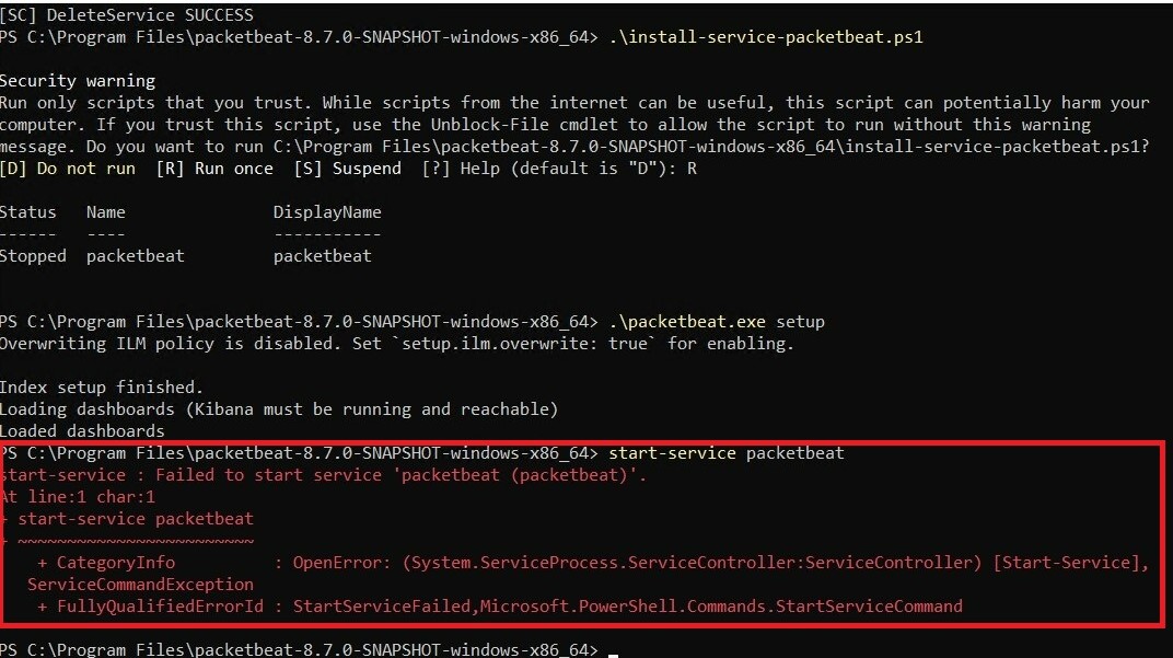 [Packetbeat]: Packetbeat service is not starting and an error occurs on ...