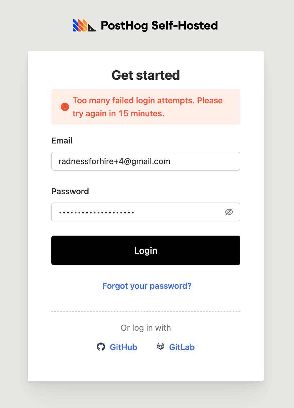 General login failure screen