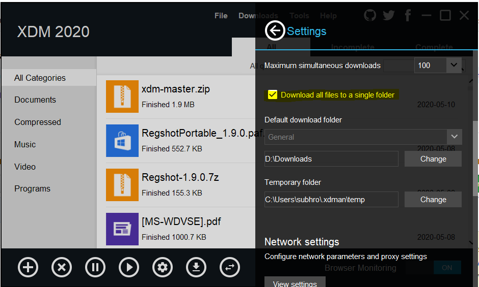 The Chrome Browser Extension Default Download Folder doesn't change so