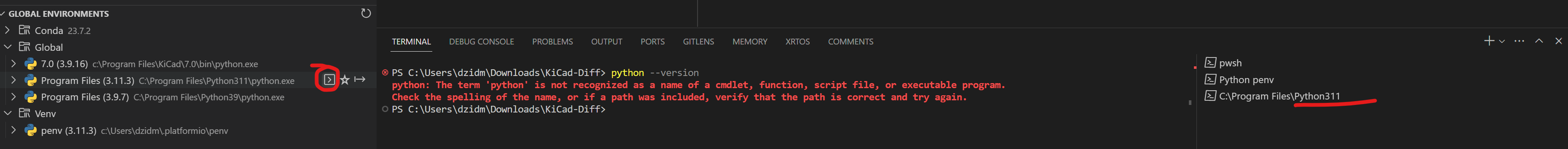 Global python environment - Open in Terminal - python unrecognized ...