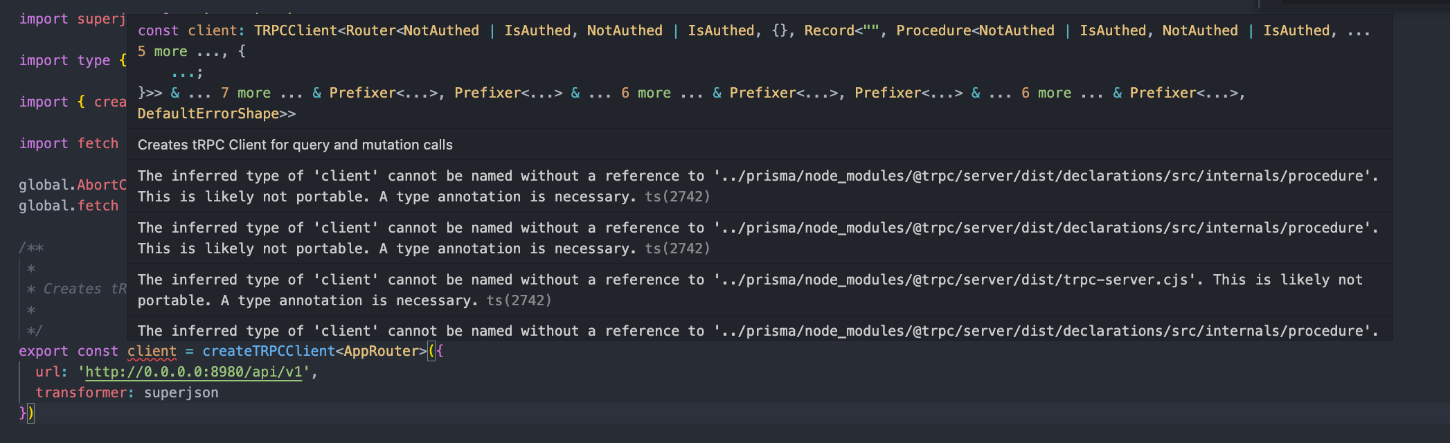 The inferred type of 'client' cannot be named without a reference