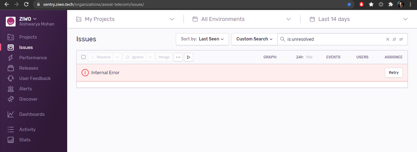 Sentry page gives internal error · Issue #1107 · getsentry/self-hosted ...