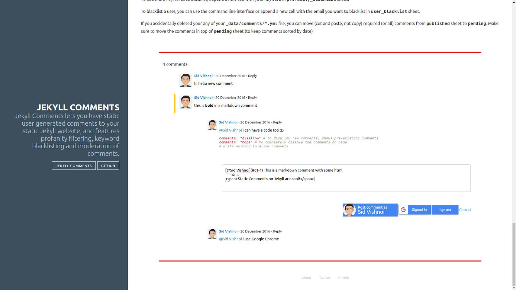 GitHub - sidvishnoi/jekyll-comments: Static Comments for your