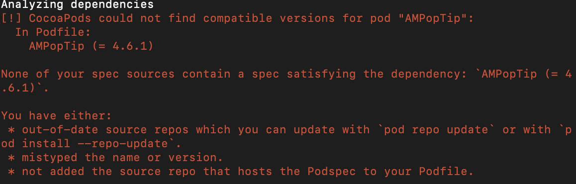 Unable to pod install 4.6.1 · Issue #231 · andreamazz/AMPopTip · GitHub