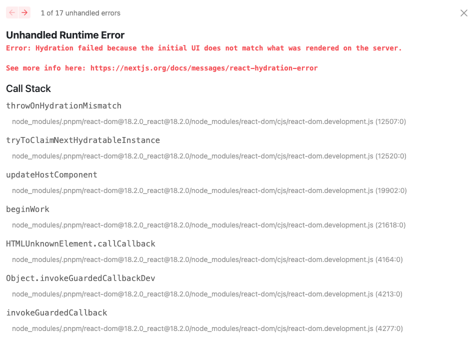 Hydration failed because the initial UI does not match what was ...