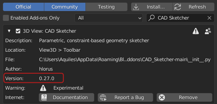 Installing version 0.27.1 · Issue #352 · hlorus/CAD_Sketcher · GitHub