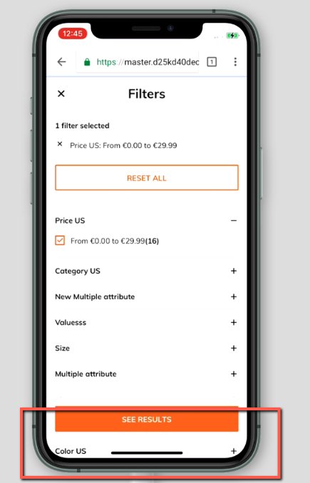 Name of attributes shown under the 'See result' button if user scroll ...