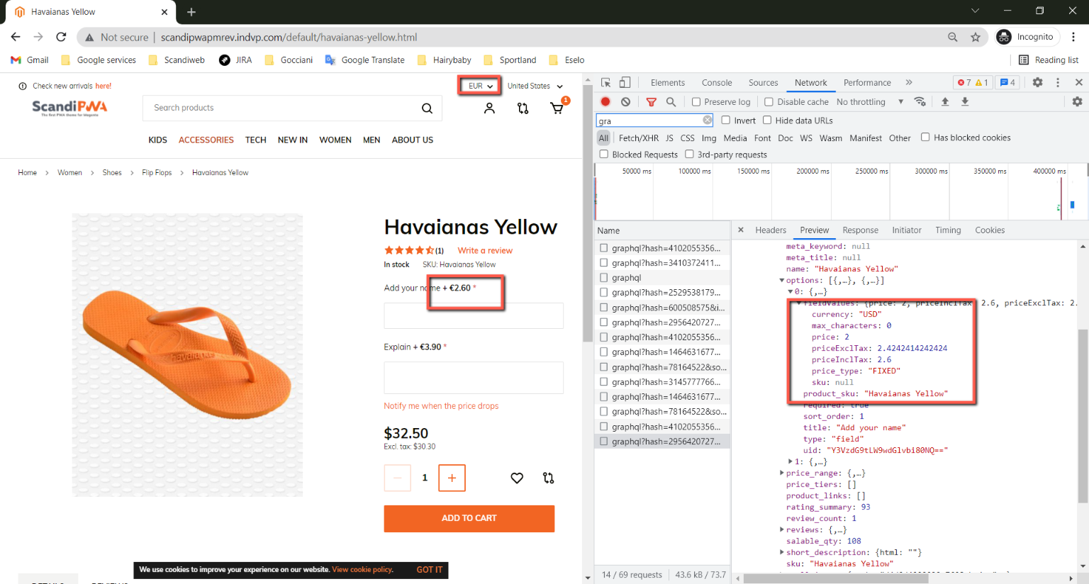Prices in default display currency shown on PLP and PDP when switching ...