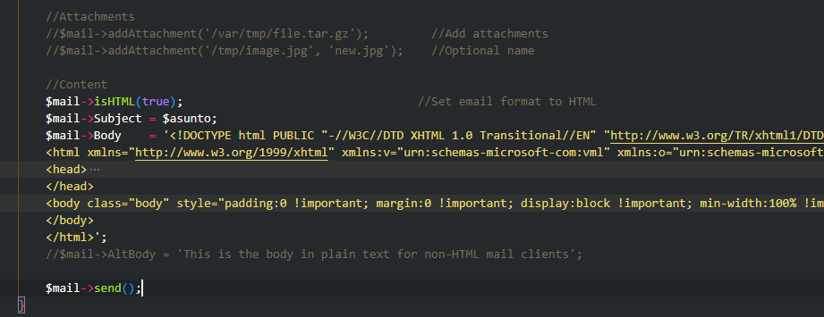 Why wen i try to sent an email with HTML format the text don't set in ...