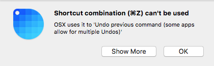 Shortcut error message