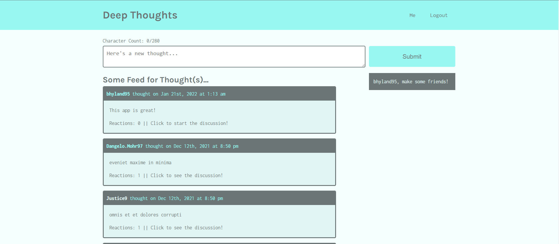 GitHub - bhyland95/deep-thoughts: A simple forum/social media website ...
