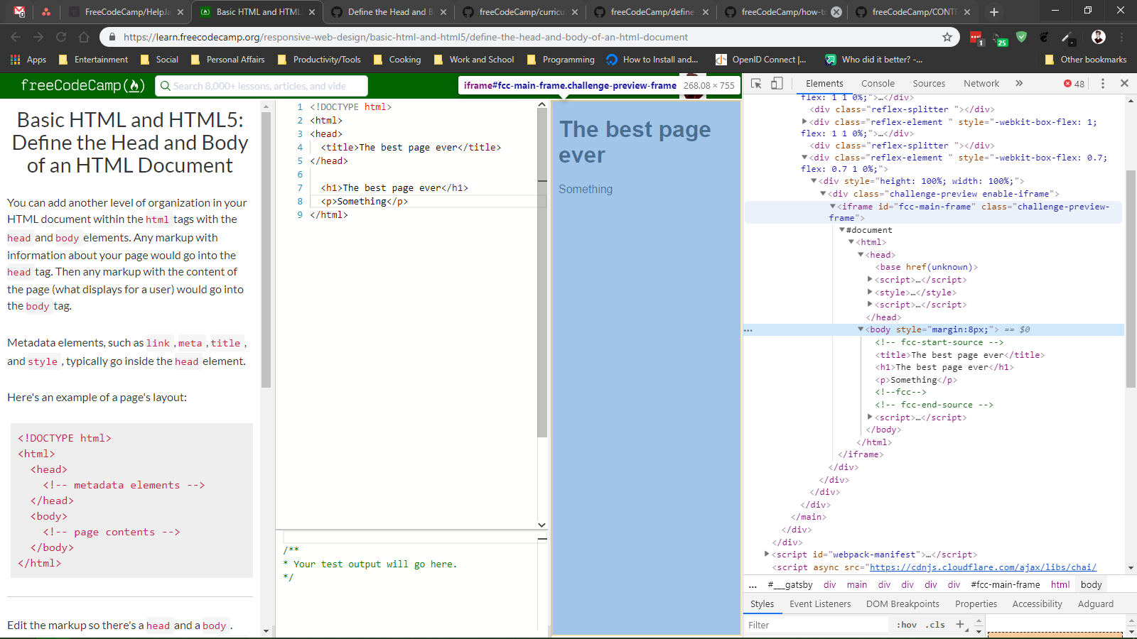 page with devtools