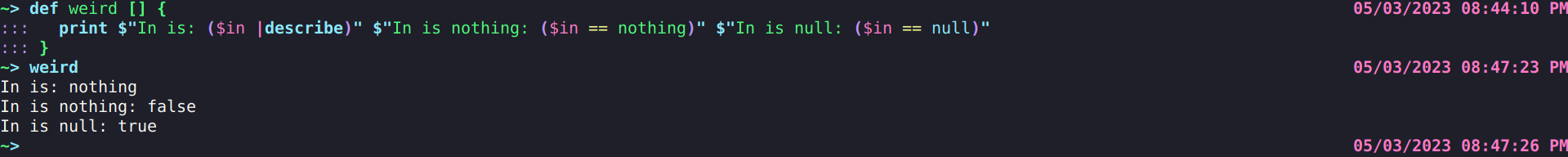 $in is nothing and null (and apparently not nothing) at the same time ...