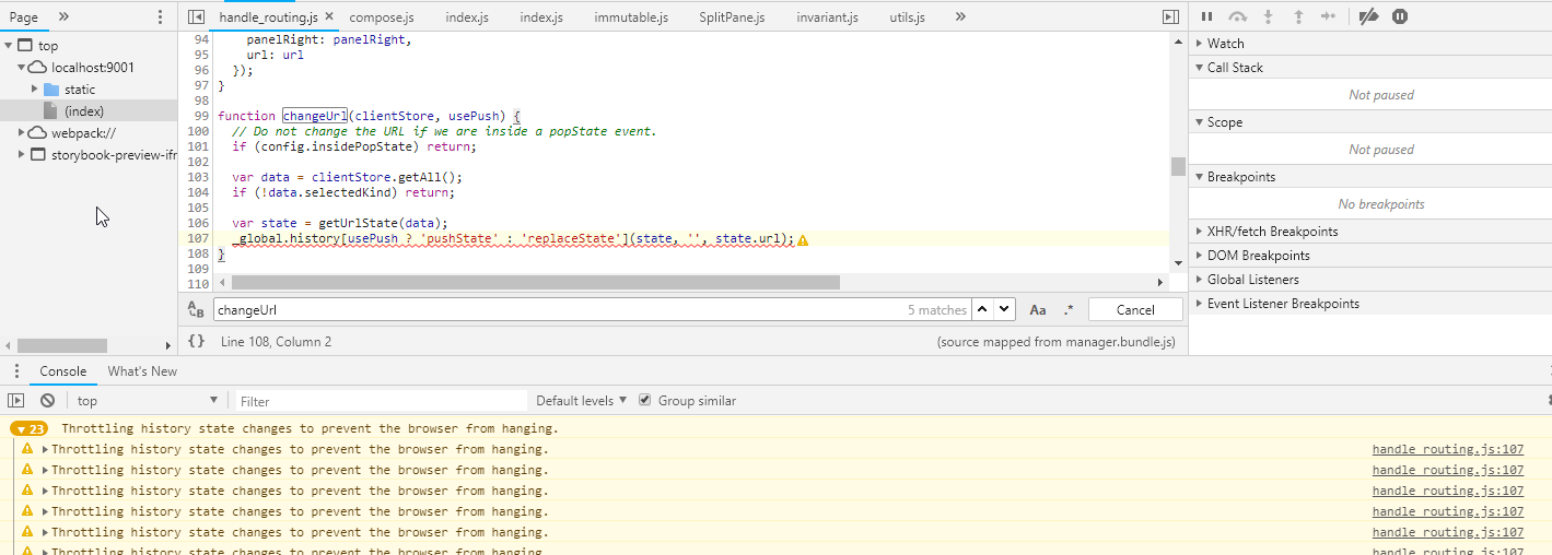 warning：Throttling history state changes to prevent the browser from ...