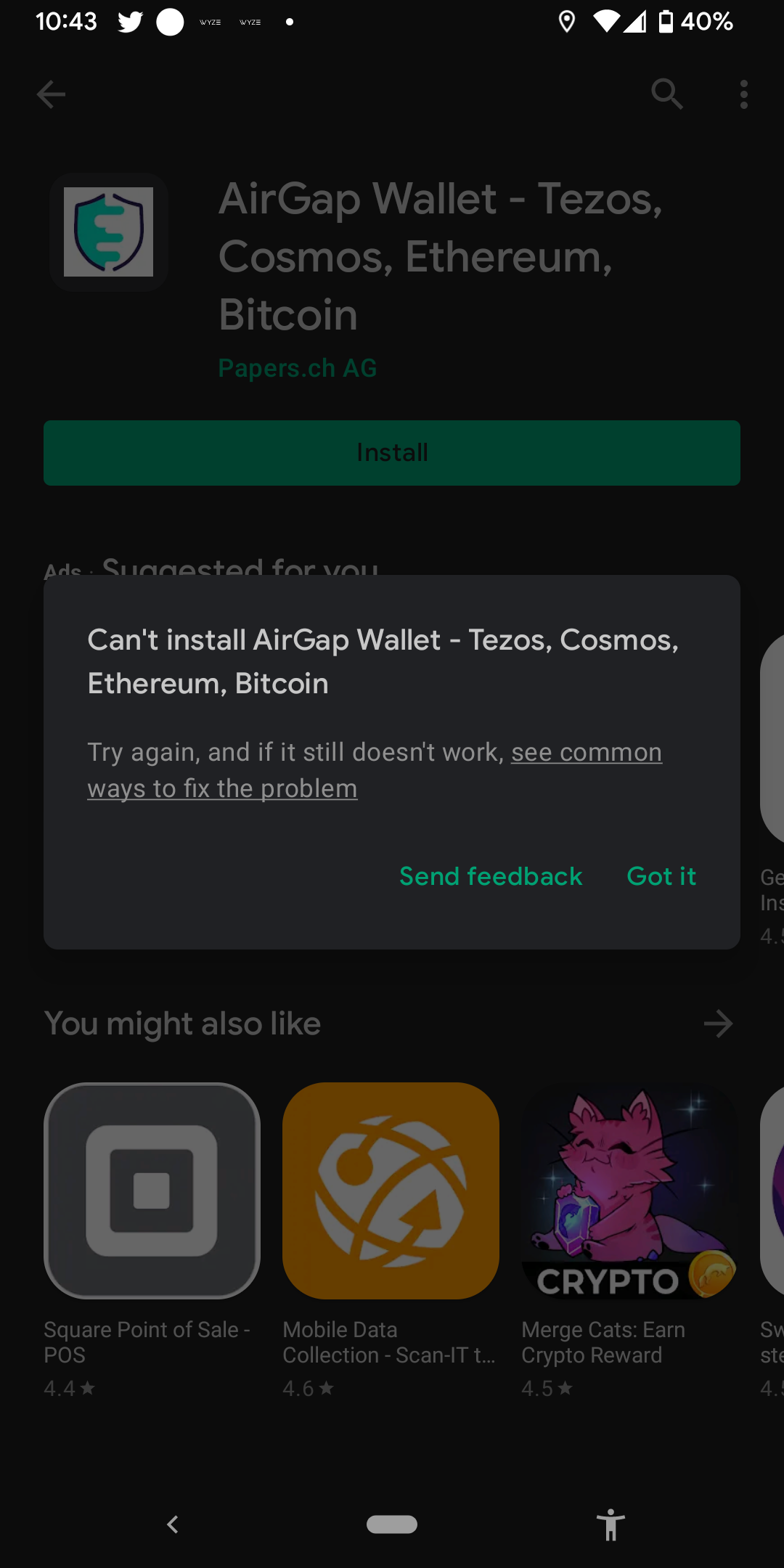 Android 12 incompatible · Issue #107 · airgap-it/airgap-wallet