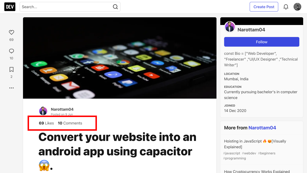likes and comment count