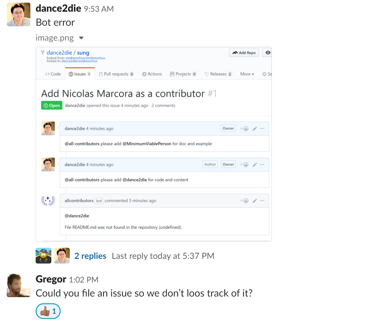 The bot allcontributors require a capitalized README.md file name