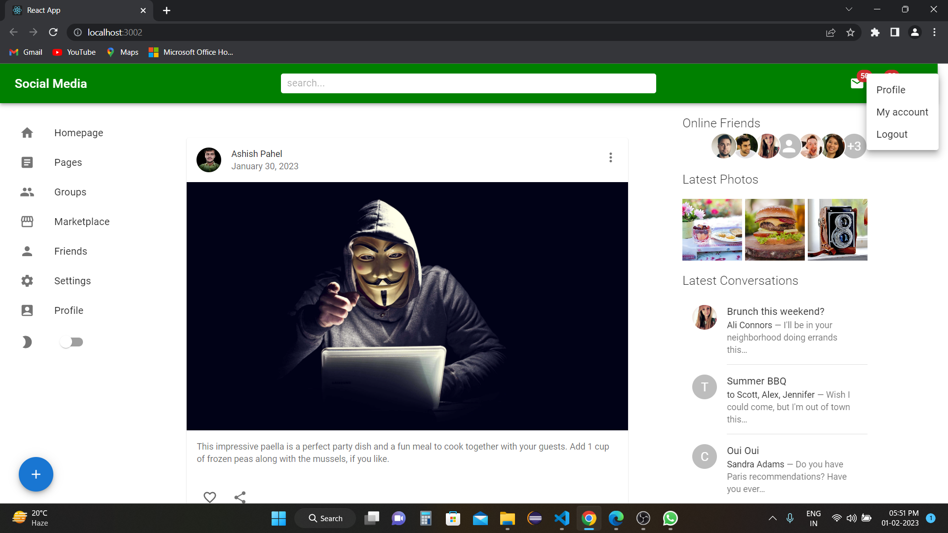 GitHub - ashishpahel/social-media-template: Using React Js and Material UI