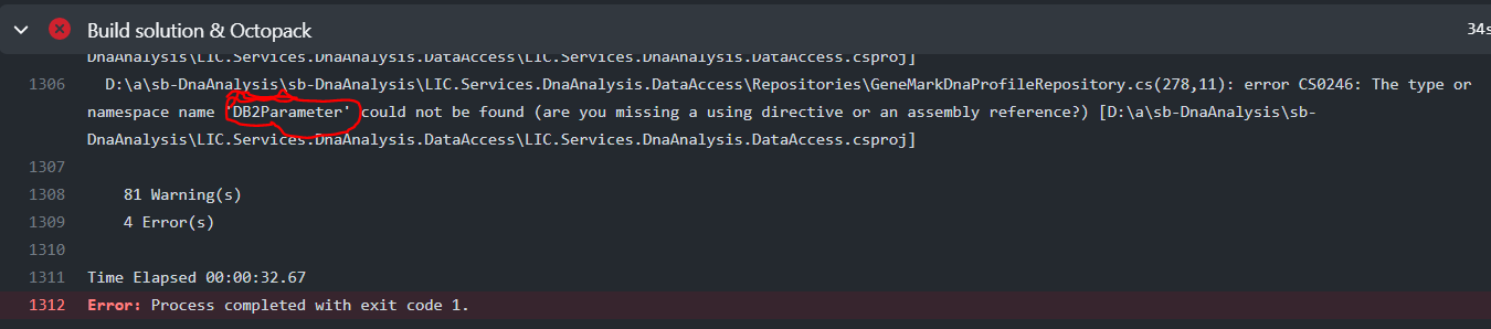 The type or namespace name 'DB2Parameter' could not be found in github ...