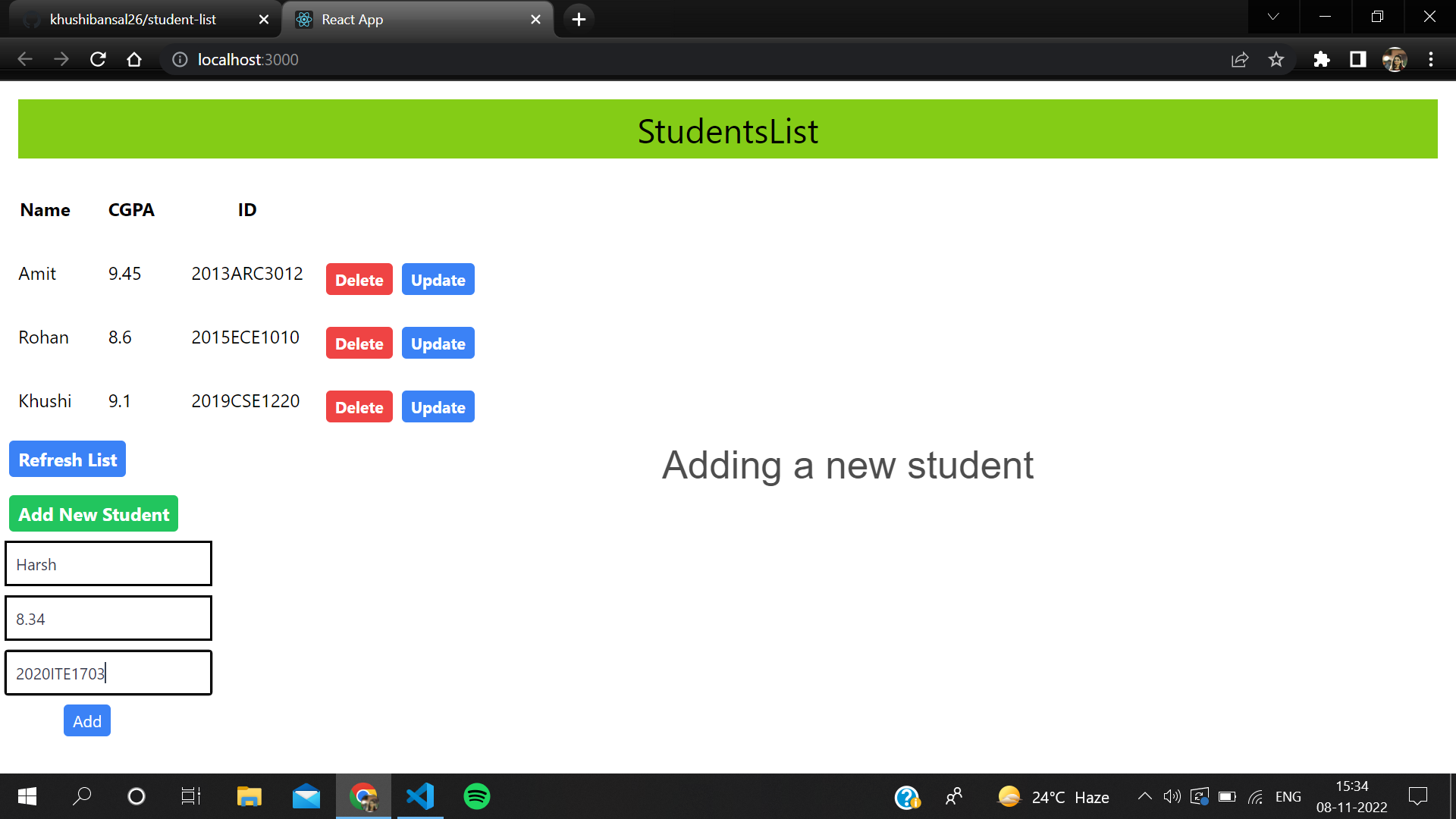 GitHub - khushibansal26/student-list