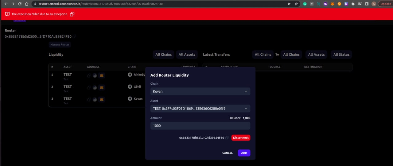 Error adding TEST token router liquidity · Issue #1348 · connext ...