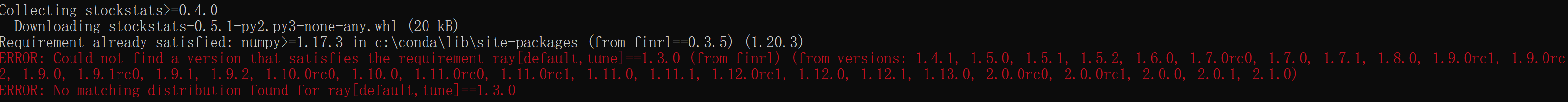 Installation failed with ERROR: No matching distribution found for ray ...