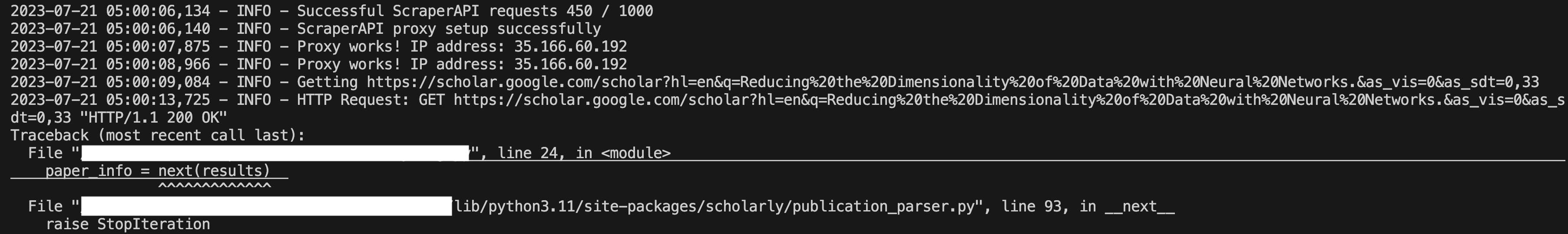 Raising StopIteration Errors for some queries even when the http ...