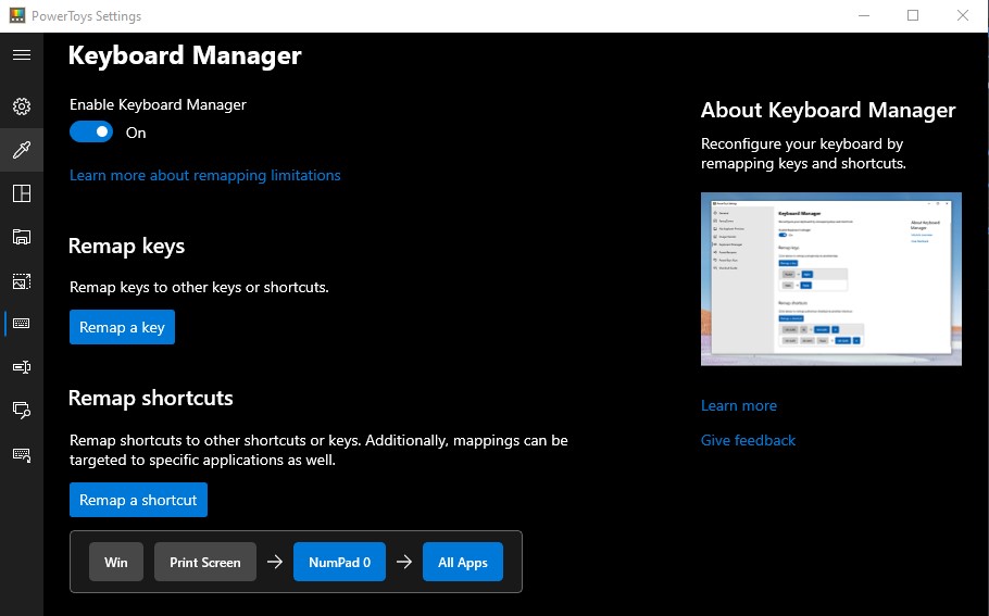Windows 10, Screenshot (Win+ Print Screen) shortcut > Num0 mapping done ...