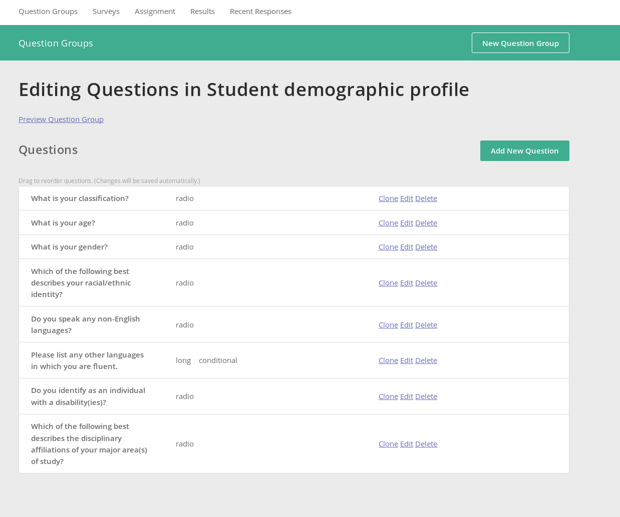 Links to "Edit" a survey Question Group do different things in ...