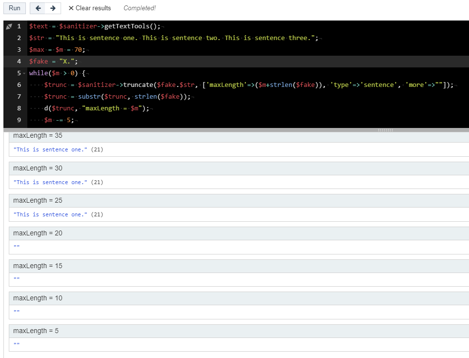 sanitizer>truncate(["type" => "sentence"]) issue · Issue 1109 · processwire/processwire