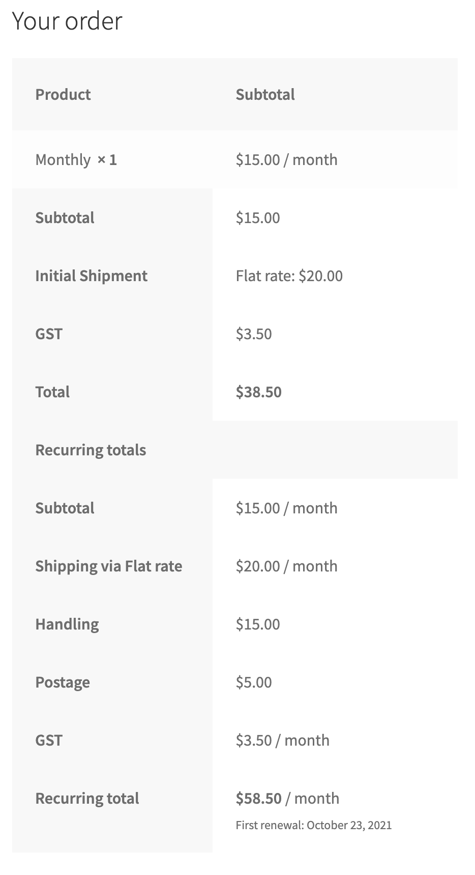 Investigate how recurring only fees can be removed from the initial