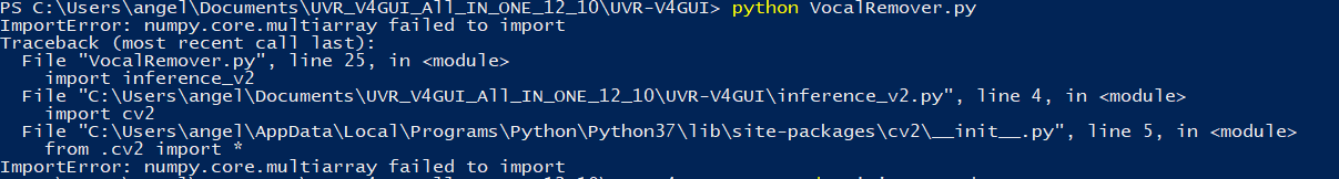 I can't open UVR after using a restore point that uninstalled Python ...