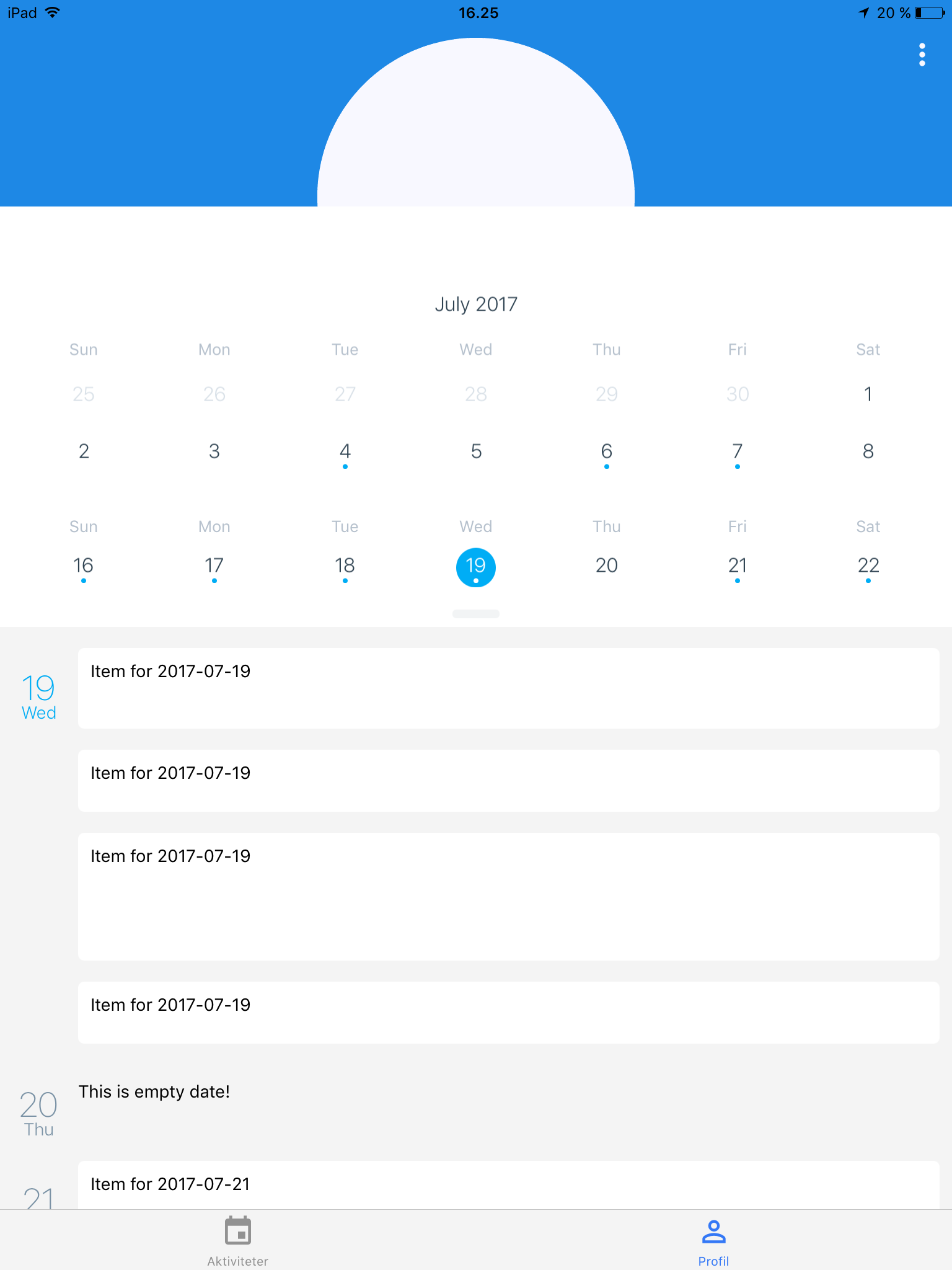 React native calendars Wix Agenda Example Terriploaty