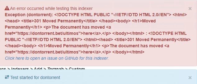 [dontorrent] (testing) Exception (dontorrent): 301 Moved Permanently ...
