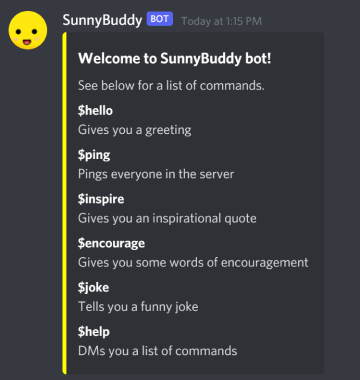 GitHub - kristinamancini/SunnyBuddyDiscordBot: A Discord positivity bot