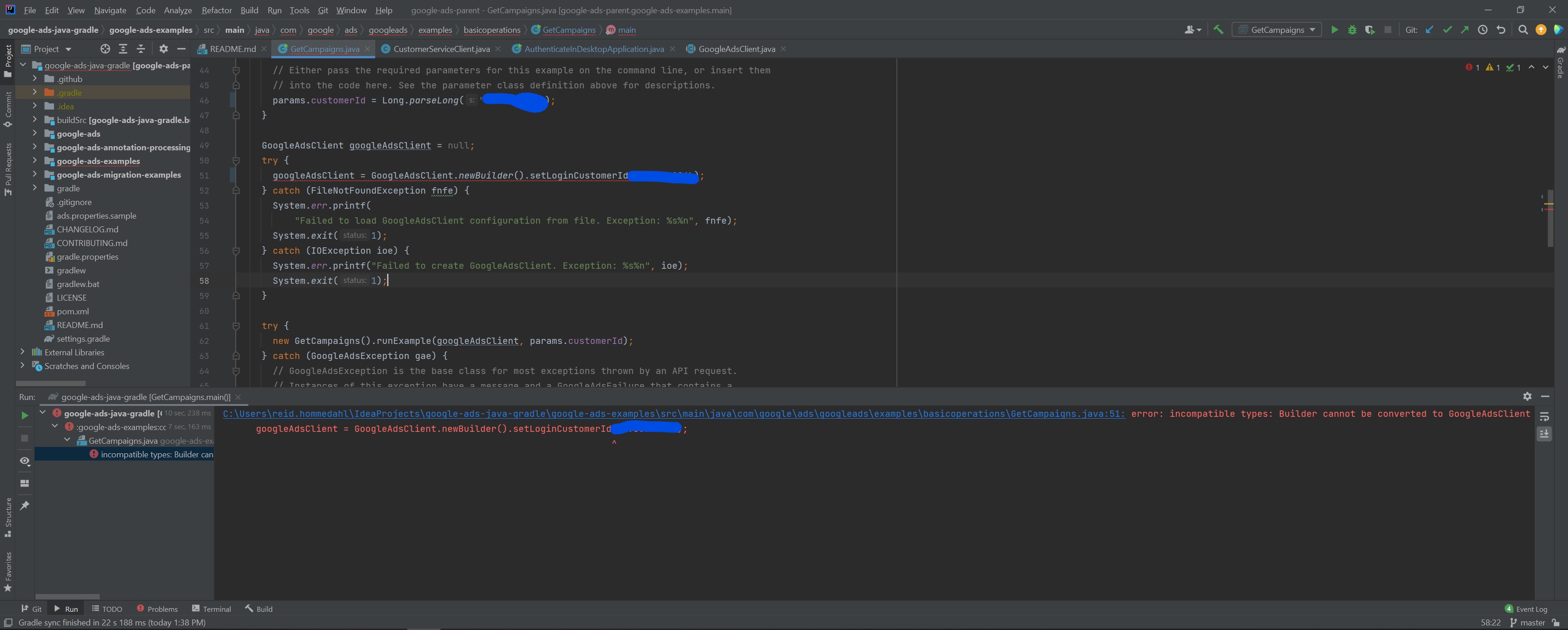 error integer number too large googleAdsClient.newBuilder